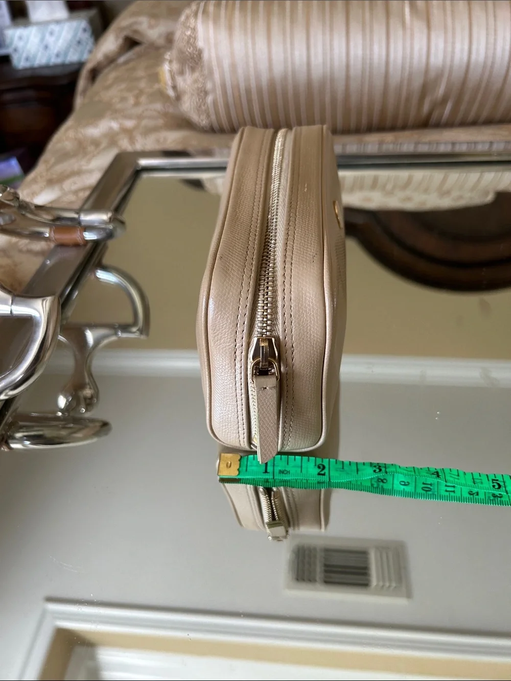 CHANEL Beige Pebbled Leather Cosmetic Case with CC Medallion -Great Condition